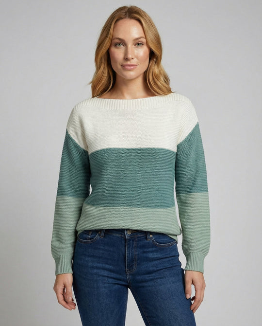 Dreifarbiger Patchwork Pullover Damen | R&B