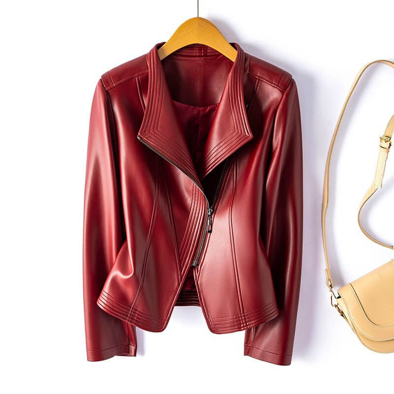 R&B | Lederjacke - Stylischer Breiter Revers mit Asymmetrischem Reißverschluss