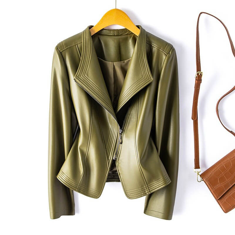R&B | Lederjacke - Stylischer Breiter Revers mit Asymmetrischem Reißverschluss