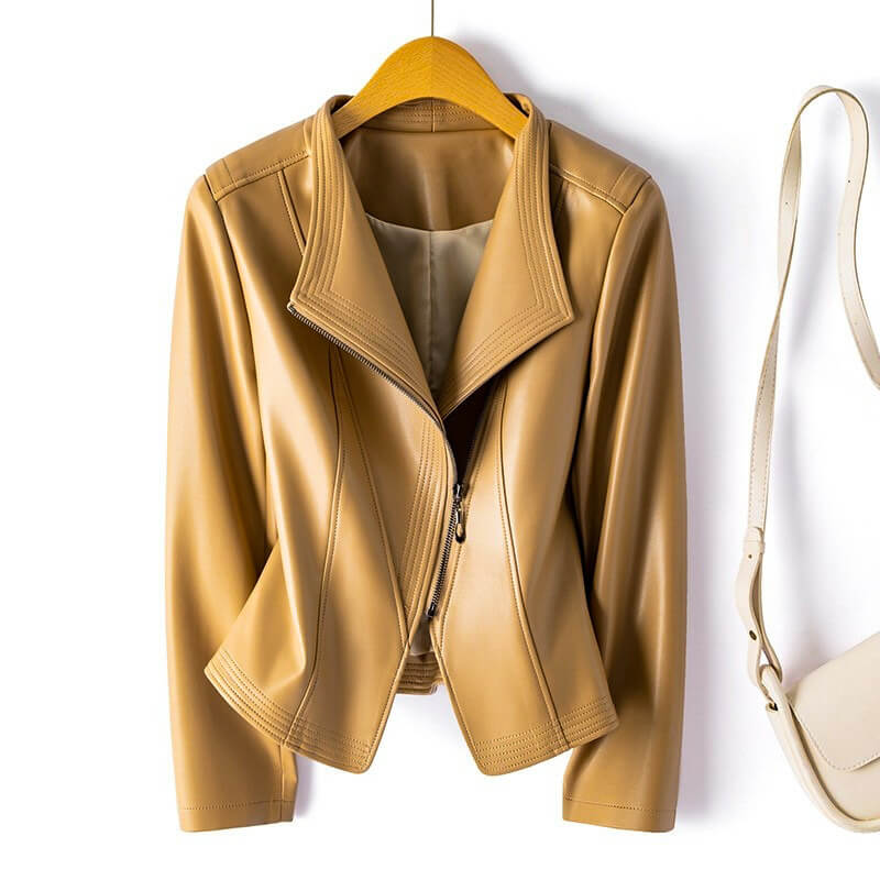 R&B | Lederjacke - Stylischer Breiter Revers mit Asymmetrischem Reißverschluss