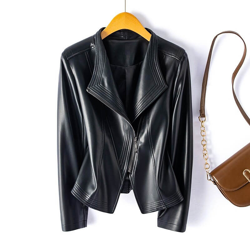 R&B | Lederjacke - Stylischer Breiter Revers mit Asymmetrischem Reißverschluss