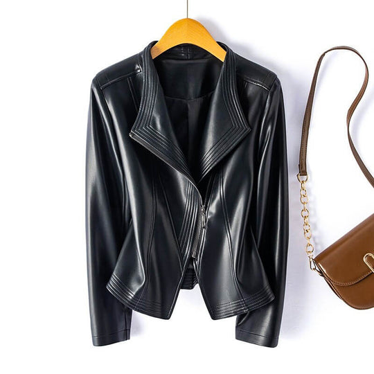 R&B | Lederjacke - Stylischer Breiter Revers mit Asymmetrischem Reißverschluss