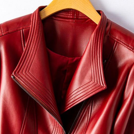 R&B | Lederjacke - Stylischer Breiter Revers mit Asymmetrischem Reißverschluss