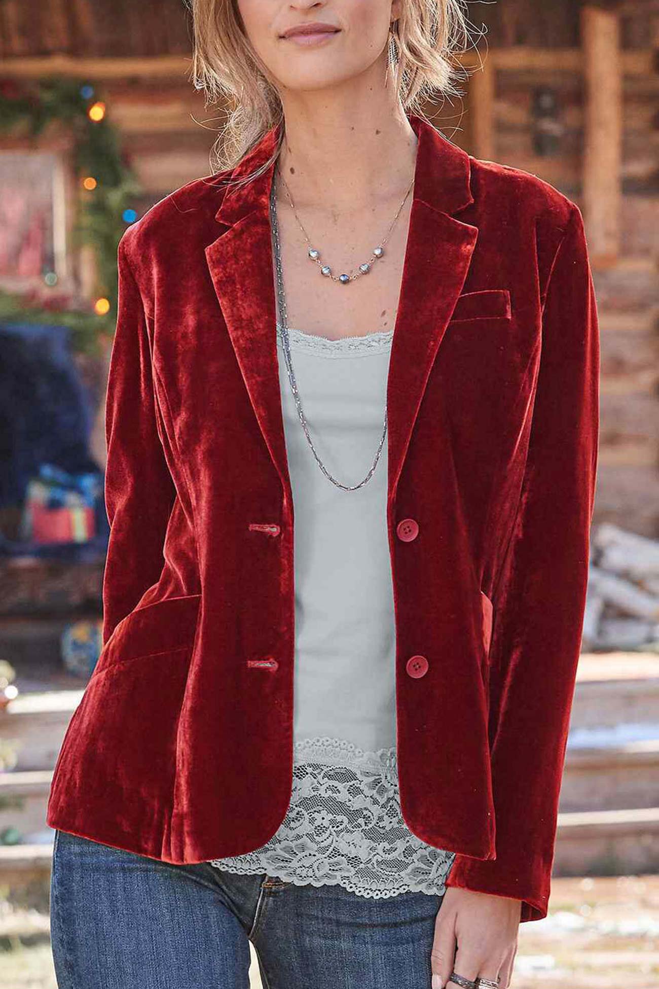 R&B | Geschnittener Crop - Blazer Aus Samt - Rubinrot