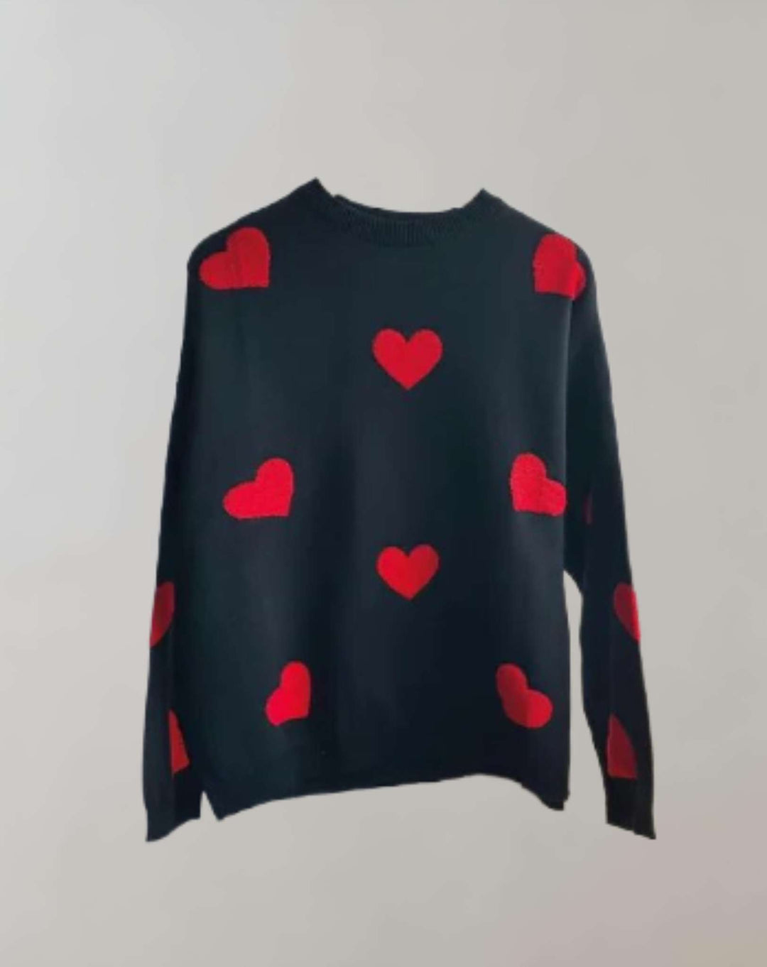 Vergie | Übergroßer Pullover mit Rundhalsausschnitt und Herzmuster Sweater