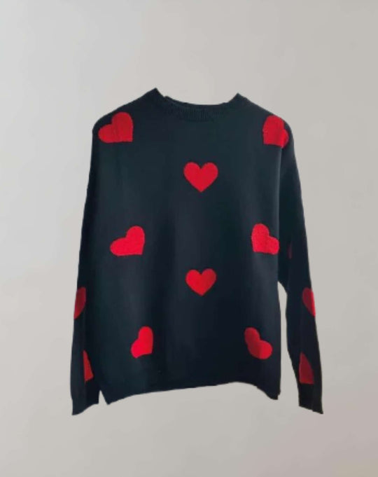 Vergie | Übergroßer Pullover mit Rundhalsausschnitt und Herzmuster Sweater