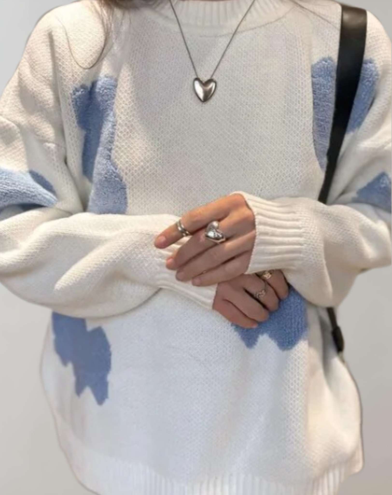 Vergie | Übergroßer Pullover mit Rundhalsausschnitt und Herzmuster Sweater