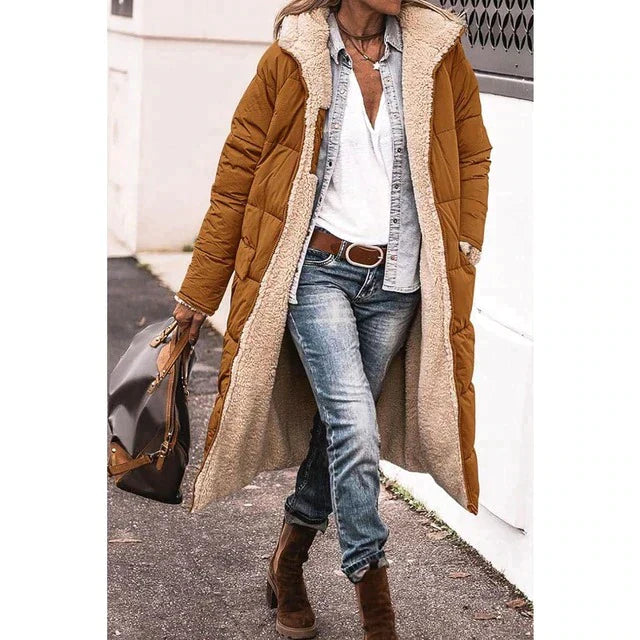 R&B | Lange Damen Pufferjacke mit Teddy Futter