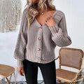R&B | Damen Strickcardigan mit Knopfverschluss und Ballonärmel