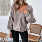 R&B | Damen Strickcardigan mit Knopfverschluss und Ballonärmel