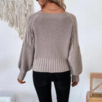 R&B | Damen Strickcardigan mit Knopfverschluss und Ballonärmel