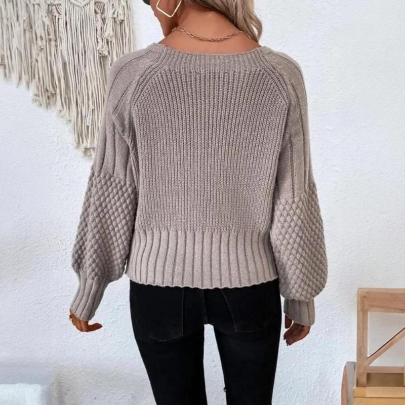 R&B | Damen Strickcardigan mit Knopfverschluss und Ballonärmel
