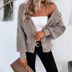 R&B | Damen Strickcardigan mit Knopfverschluss und Ballonärmel