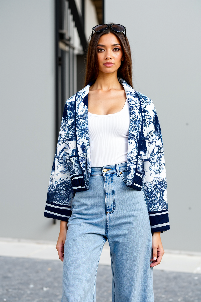 R&B | Geblümte Steppjacke mit Blauem Print Stilvoll und Gemütlich