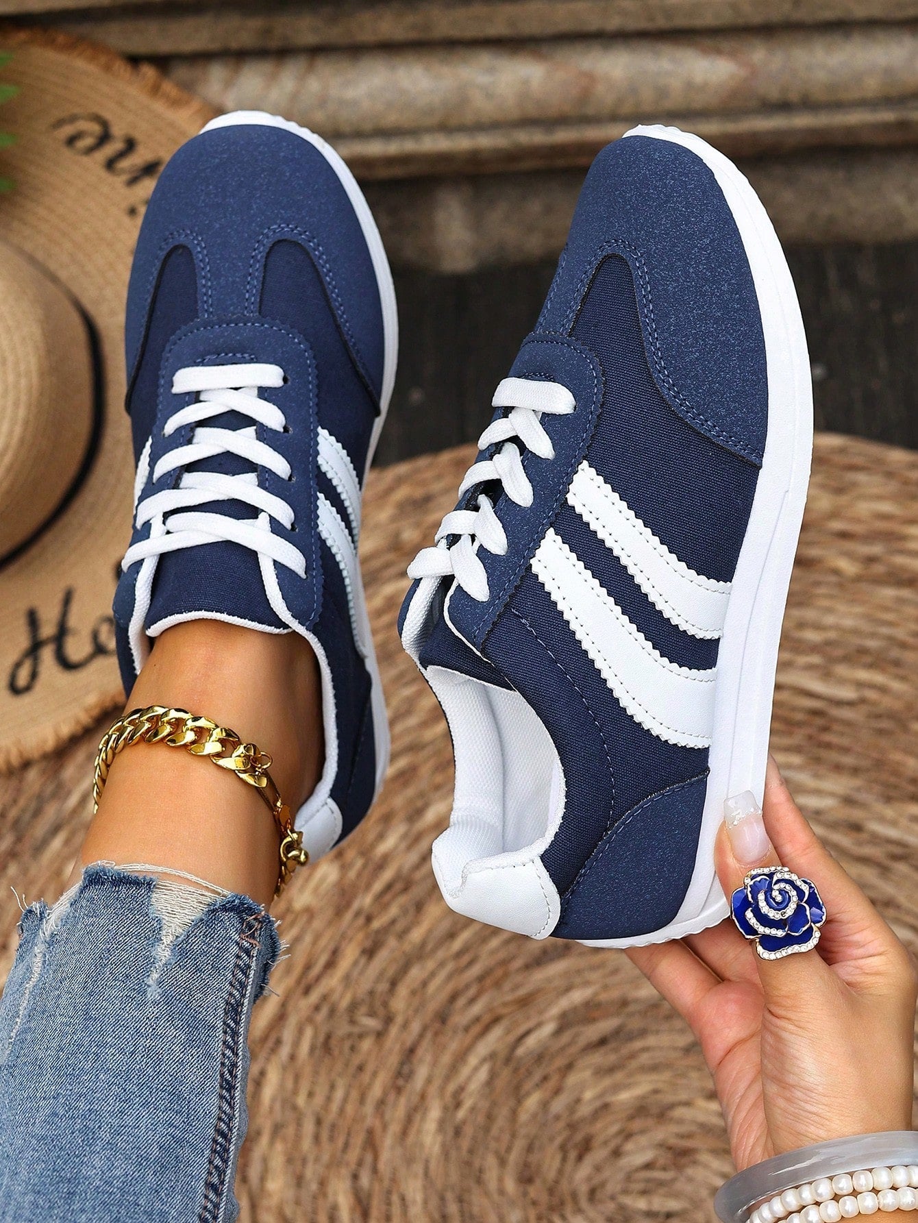 Schnürschuhe - Lässige gestreifte Schuhe für den Alltag für Frauen R&B