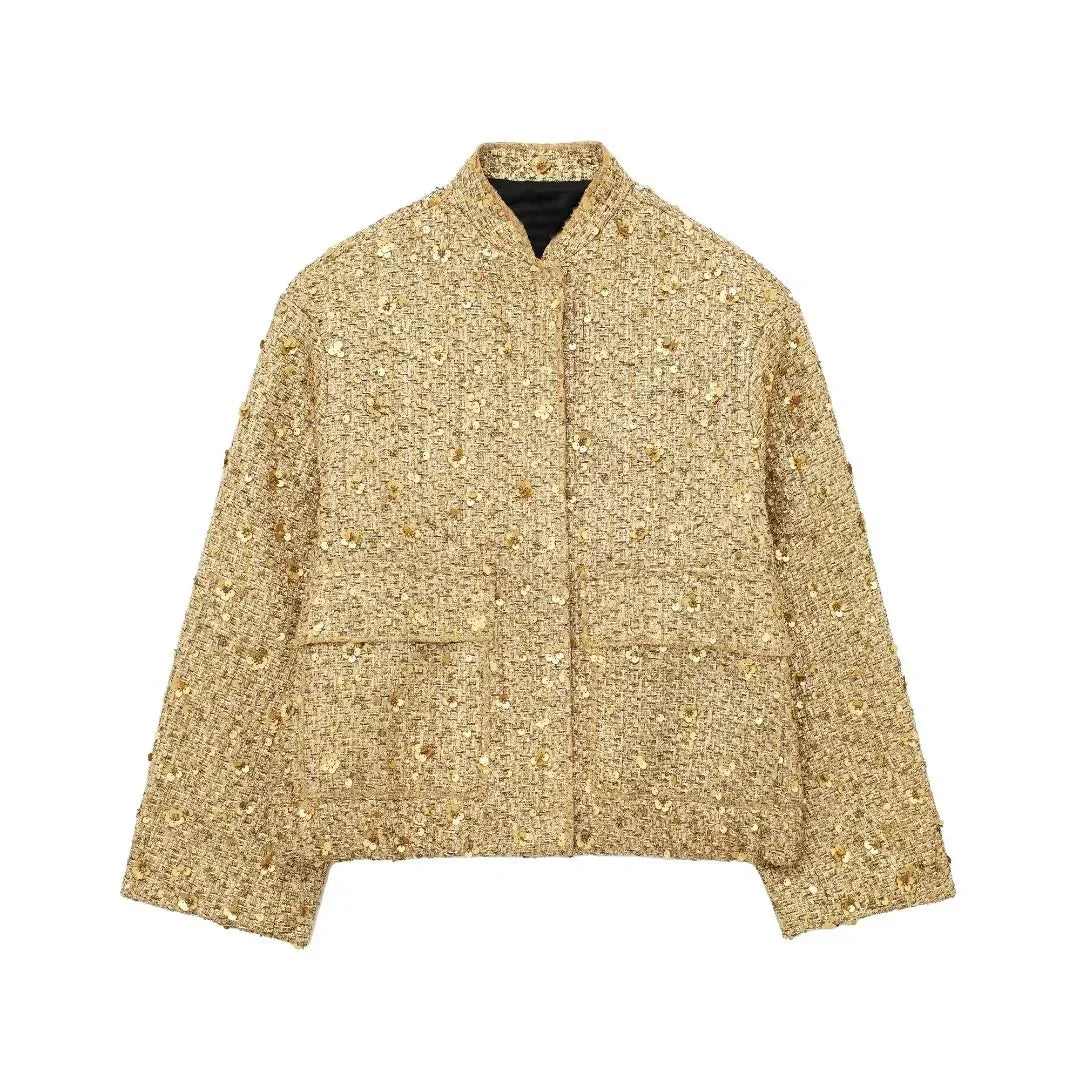 R&B | Pailletten Statement Jacke Offene Front Glitzer Blazer