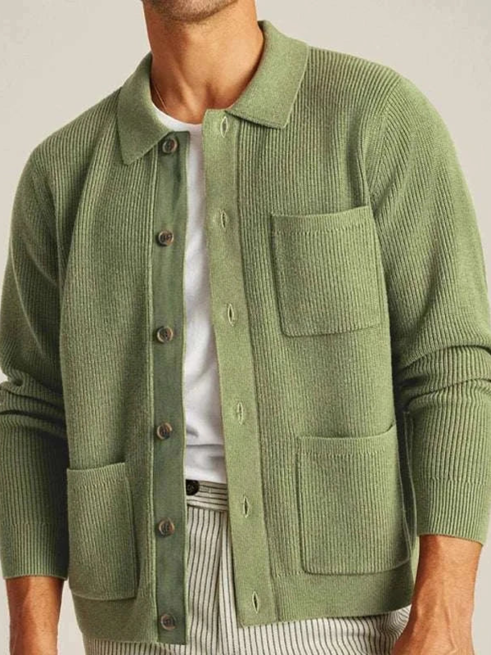 R&B | Strick-Cardigan mit Hemdkragen und Knopfverschluss