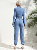Lässiger Denim-Jumpsuit mit Gürtel und langen Ärmeln für Damen