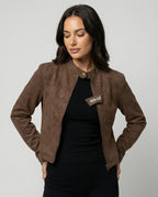 Vintage-Motorradjacke für Damen in Braun – Retro-Look