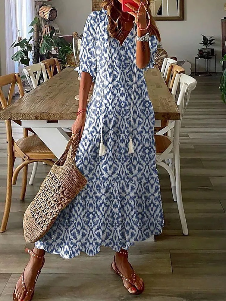 Luftiges Langarm-Sommerkleid Damenstil 2024