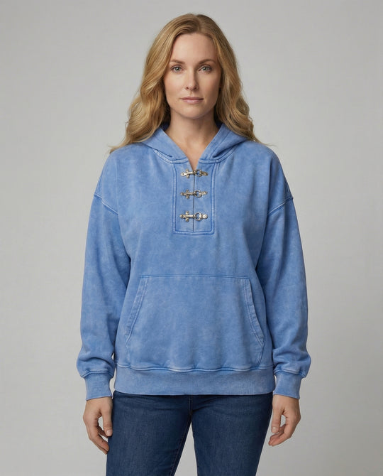 Vintage Washed Hoodie Oversized Kurz geschnitten Baumwolle Unisex Blau