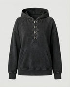 Vintage Washed Hoodie Oversized Kurz geschnitten Baumwolle Unisex Blau
