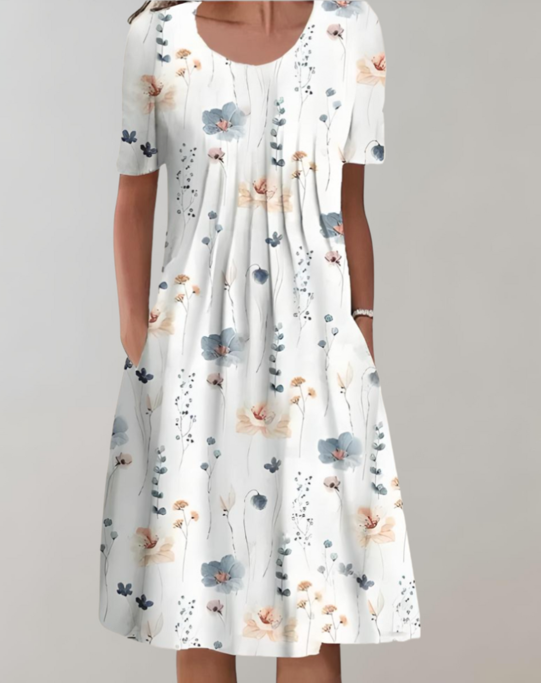 R&B | Kurze Ärmel, Lockeres Midikleid mit Blumenmuster und Taschen