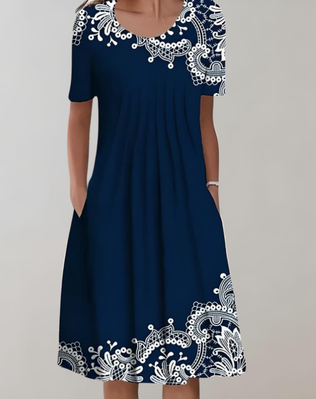 R&B | Kurze Ärmel, Lockeres Midikleid mit Blumenmuster und Taschen