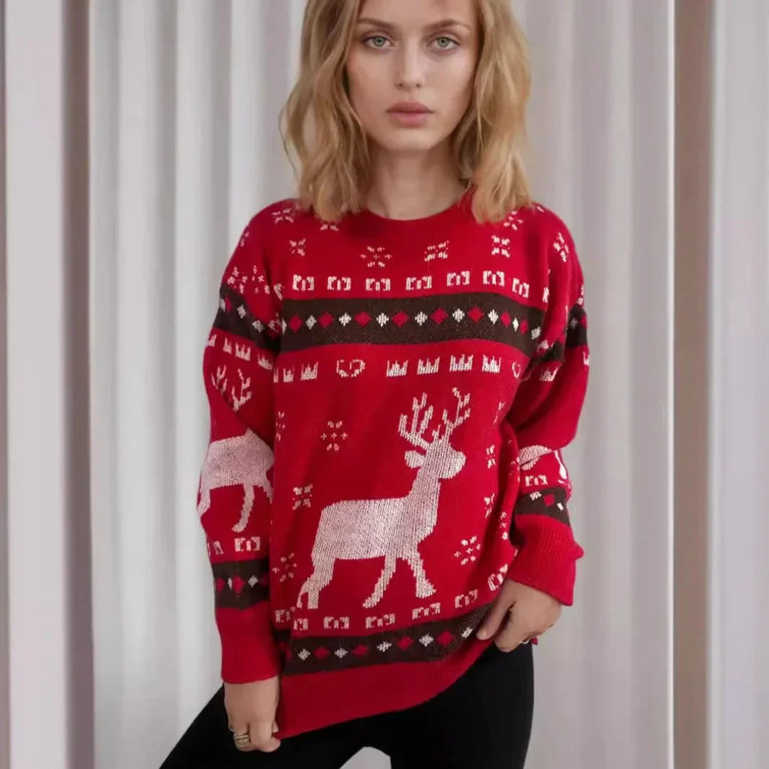 R&B | Defekter Weihnachtsbaum Gestrickter Damenpullover mit Rentier