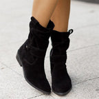 Damen Stiefel Wildlederlook mit niedrigem Absatz für bequeme Wintertage R&B