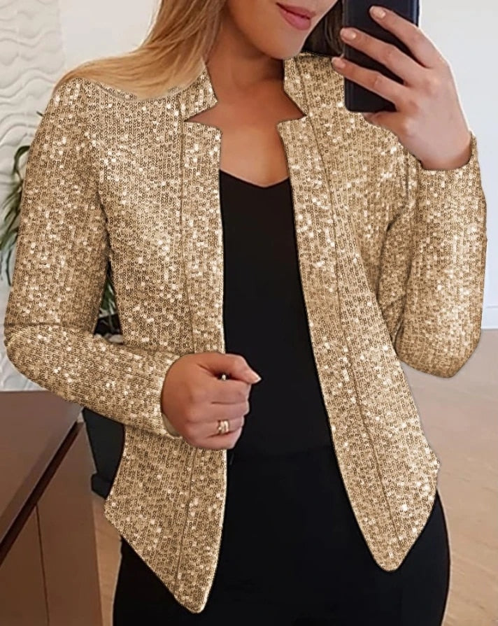 R&B | Langärmeliger Paillettenblazer-Mantel