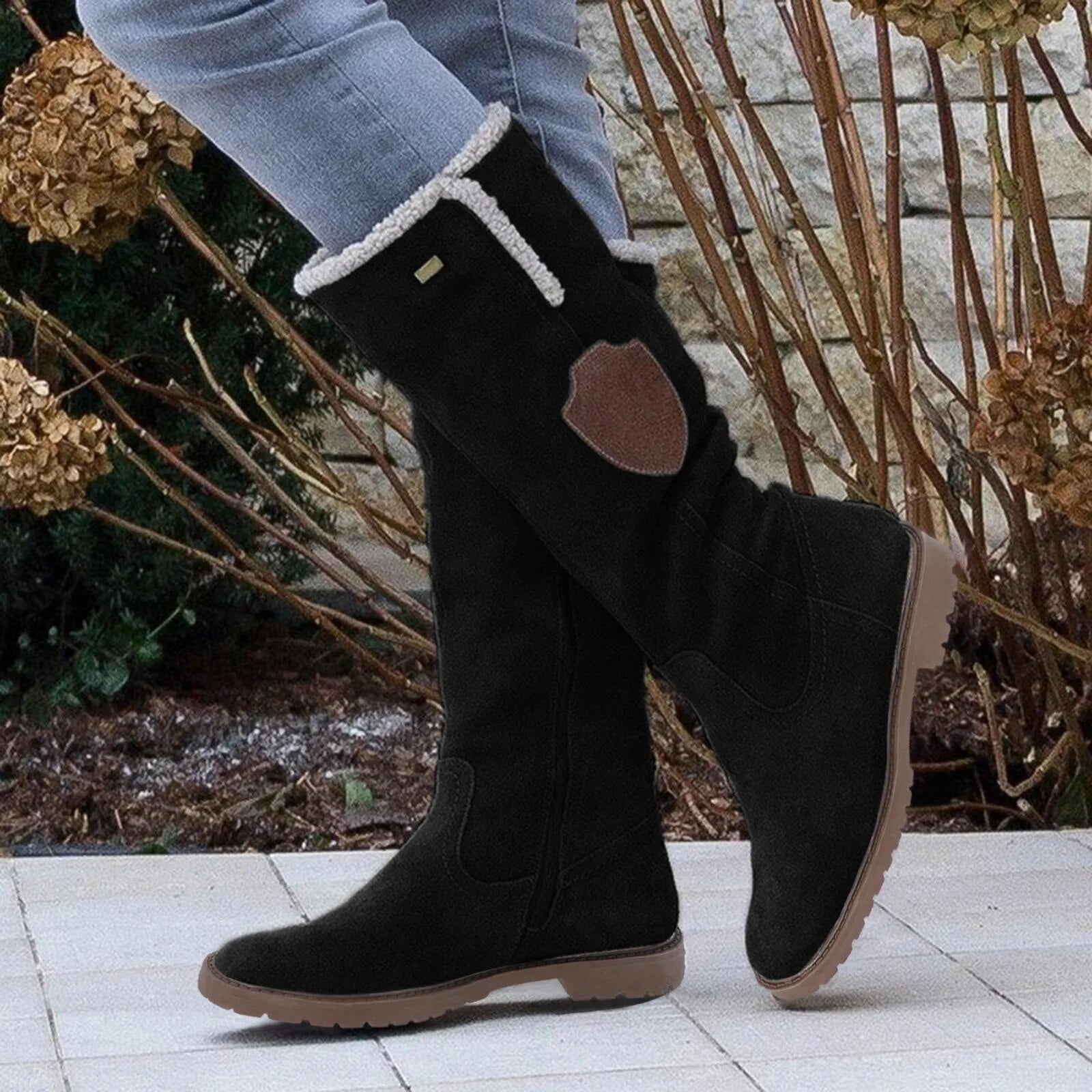 R&B | Mid Calf Stiefel Wildlederähnliche Textur Weiches Futter Seitlicher Reißverschluss Profilsohle