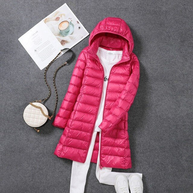 R&B | Lange Daunenjacke mit Abnehmbarer Kapuze für Damen