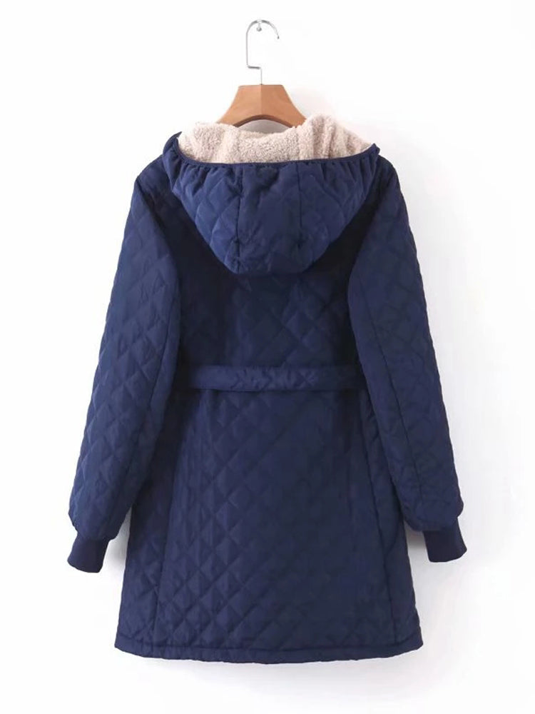R&B | Parka - Lange Steppjacke mit Kapuze - Gepolstert und Gefüttert - Bindegürtel für Perfekten Sitz