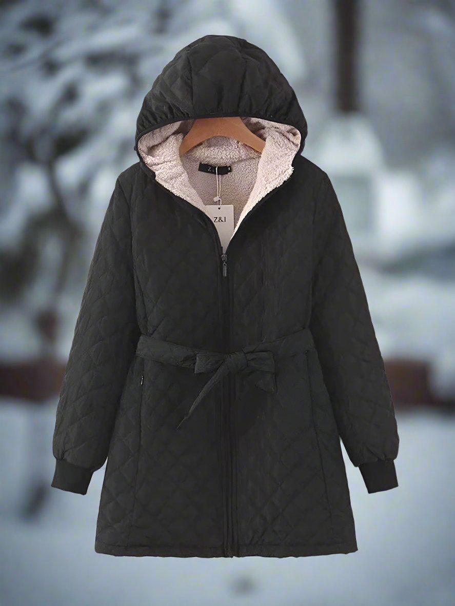 R&B | Parka - Lange Steppjacke mit Kapuze - Gepolstert und Gefüttert - Bindegürtel für Perfekten Sitz