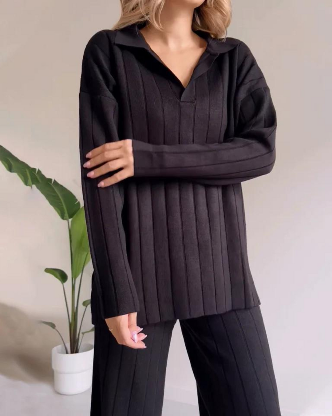 R&B | Stylisches Pit Stripe Jacquard Zwei-Teile Set