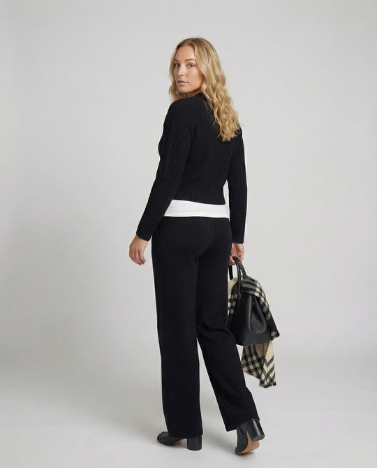 Schwarze Fleece Freizeithose Damen Weite Loose Fit Hose