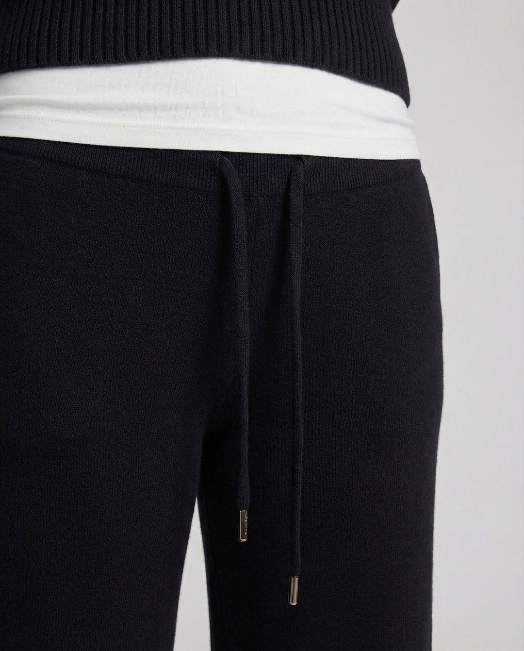 Schwarze Fleece Freizeithose Damen Weite Loose Fit Hose