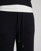 Schwarze Fleece Freizeithose Damen Weite Loose Fit Hose