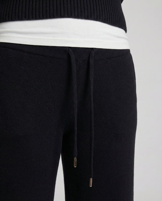 Schwarze Fleece Freizeithose Damen Weite Loose Fit Hose