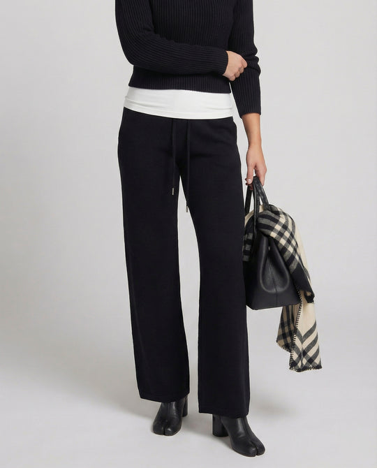 Schwarze Fleece Freizeithose Damen Weite Loose Fit Hose