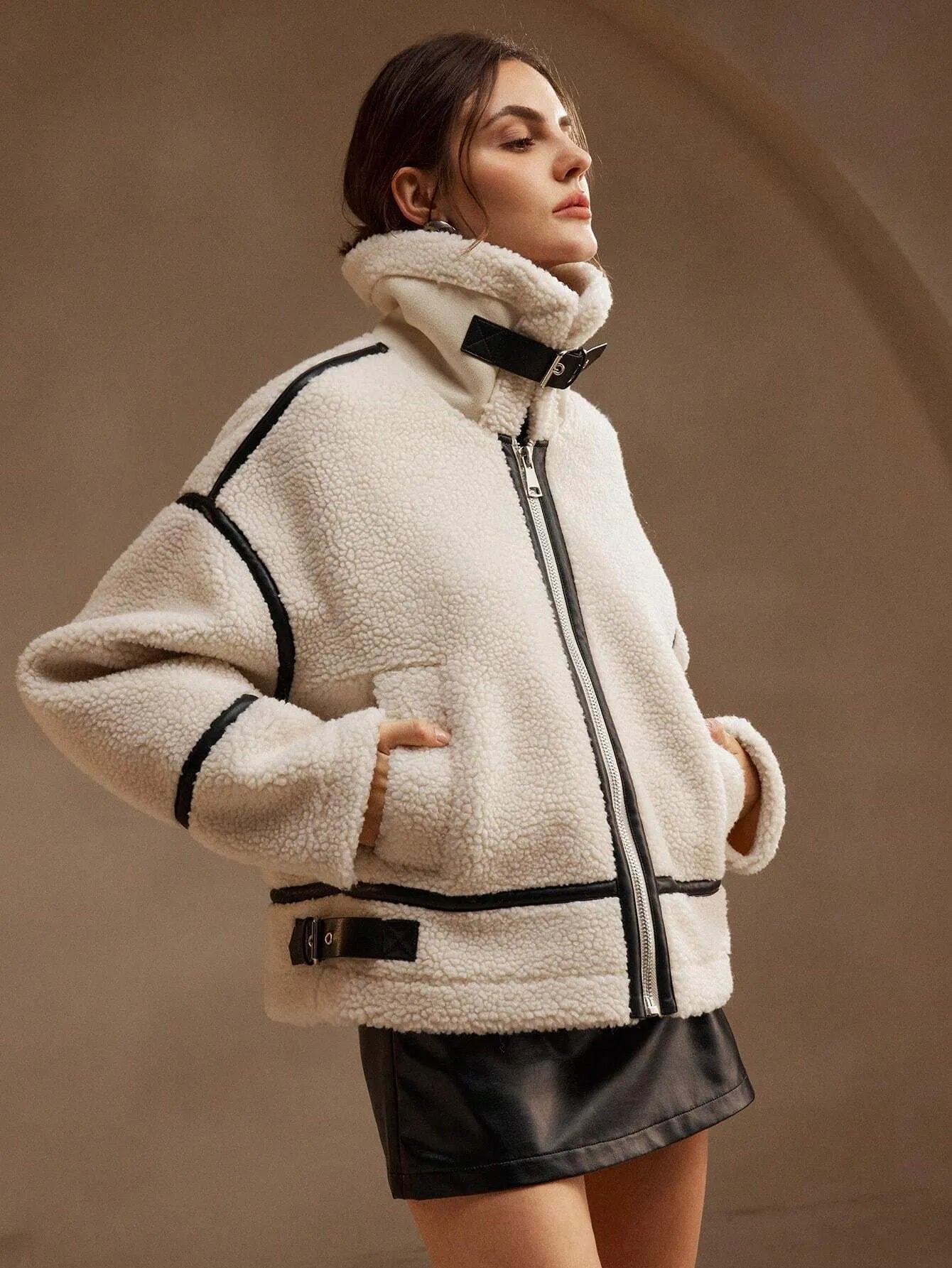 R&B | Kunstfell Aviator Jacke Winter Teddy Reißverschluss