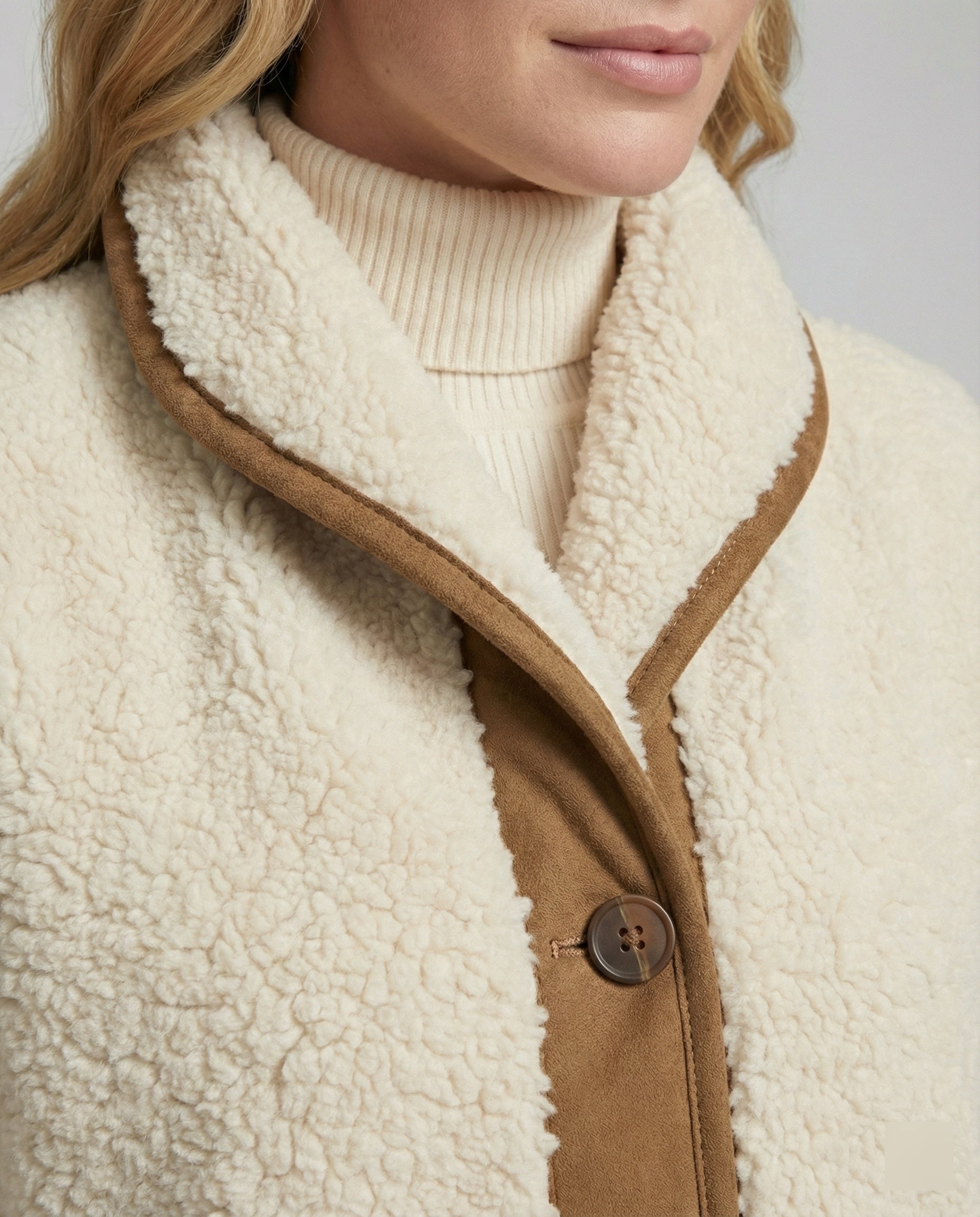 Warmer Damen Strickpullover mit weichem Fleecefutter und Stehkragen