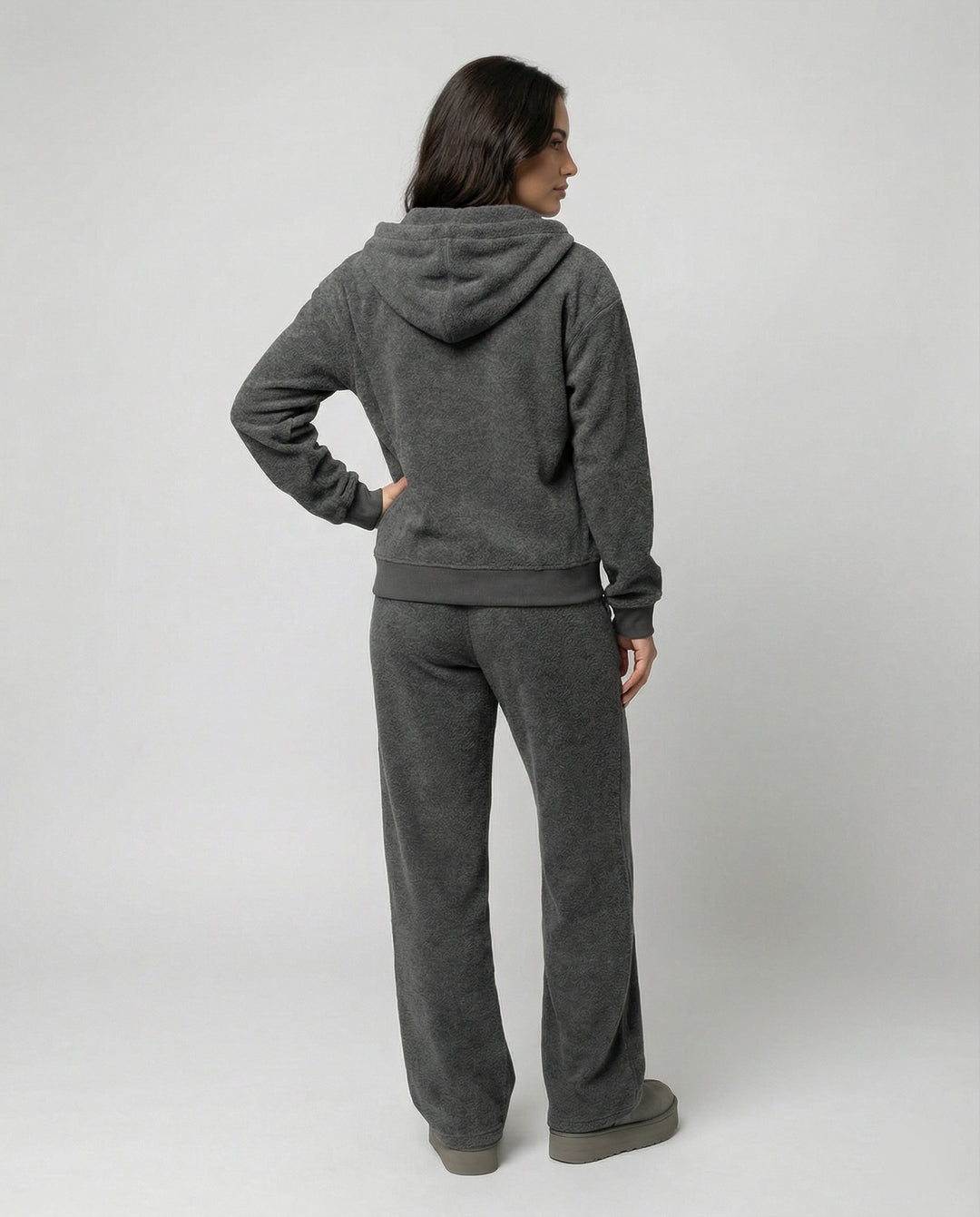 Warmer Damen Winter Sportanzug Set Gefütterte Jacke und Hose Grau