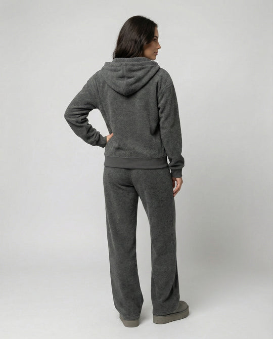 Warmer Damen Winter Sportanzug Set Gefütterte Jacke und Hose Grau