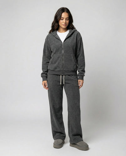 Warmer Damen Winter Sportanzug Set Gefütterte Jacke und Hose Grau
