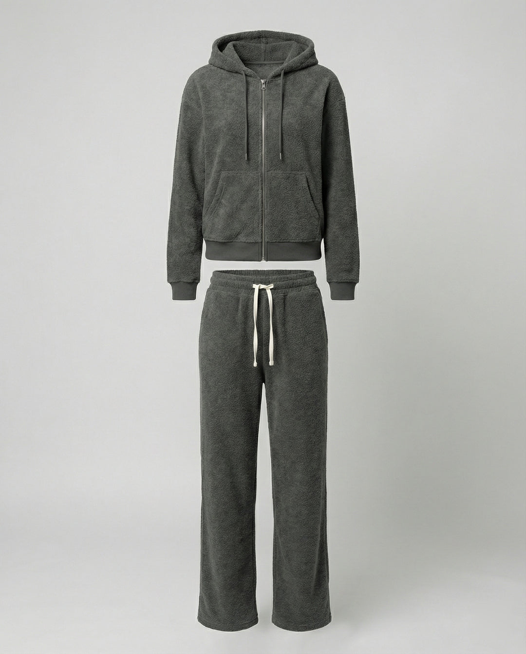 Warmer Damen Winter Sportanzug Set Gefütterte Jacke und Hose Grau