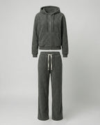 Warmer Damen Winter Sportanzug Set Gefütterte Jacke und Hose Grau