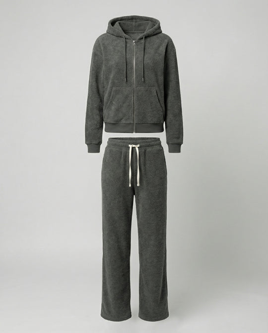 Warmer Damen Winter Sportanzug Set Gefütterte Jacke und Hose Grau