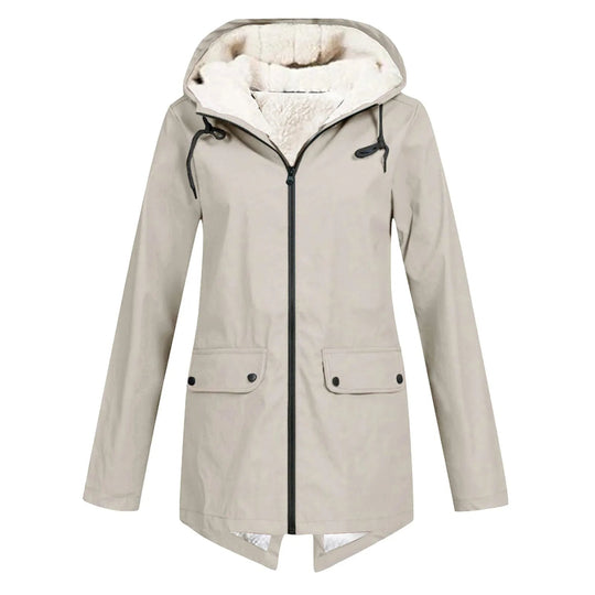 R&B | Damen Wasserdichte Jacke mit Kapuze und Fleece-Futter